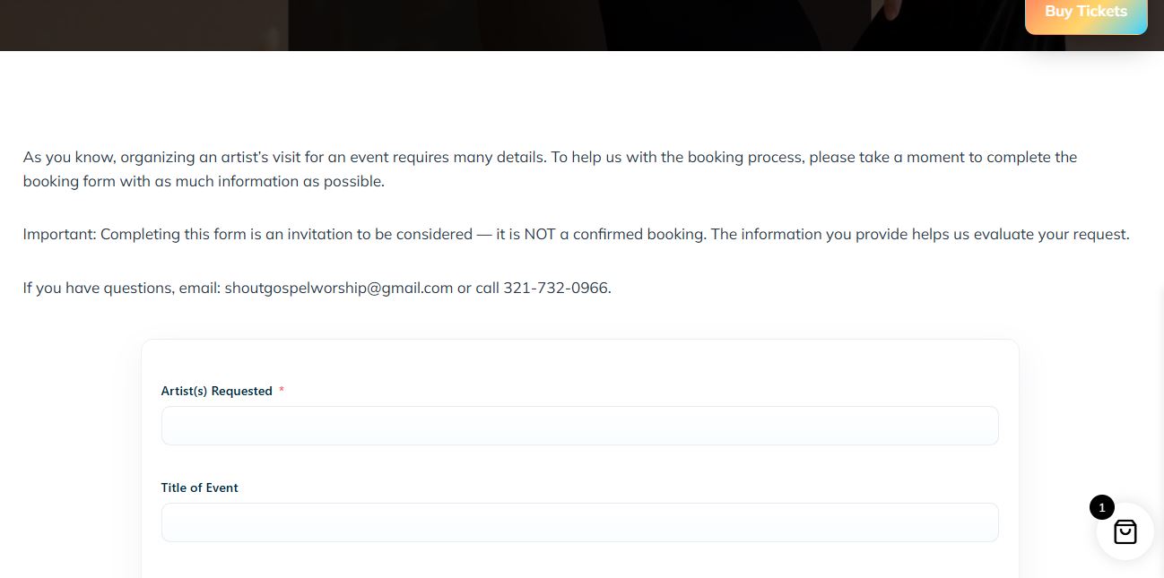 Booking page